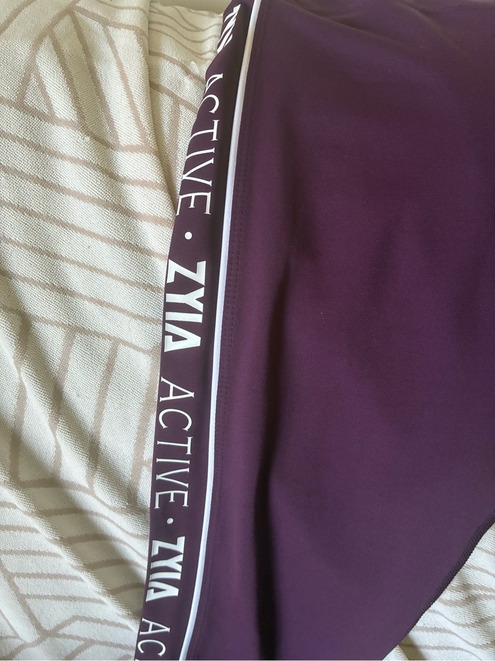 ZYIA Plum Athletic Leggings for Kids with White Side Stripe - Picture 2 of 4